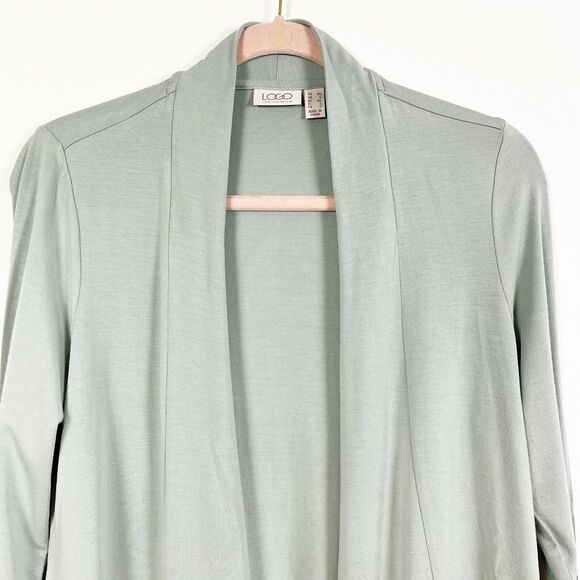 LOGO by Lori Goldstein Open Front Cardigan XXS Sage Green Open Front Draped NWOT - Picture 5 of 7
